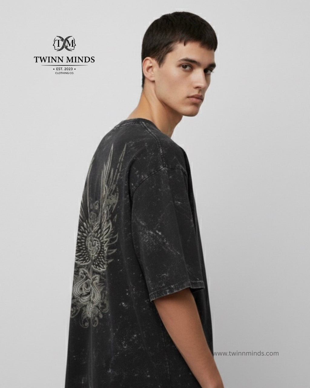 RiseReign Black Unisex Acid Washed Oversized Tee