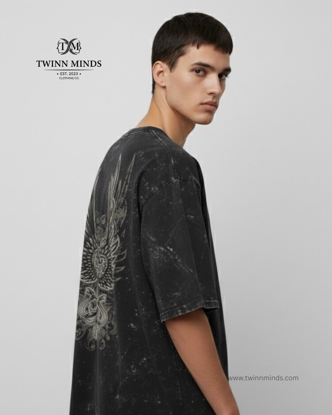 RiseReign Black Unisex Acid Washed Oversized Tee