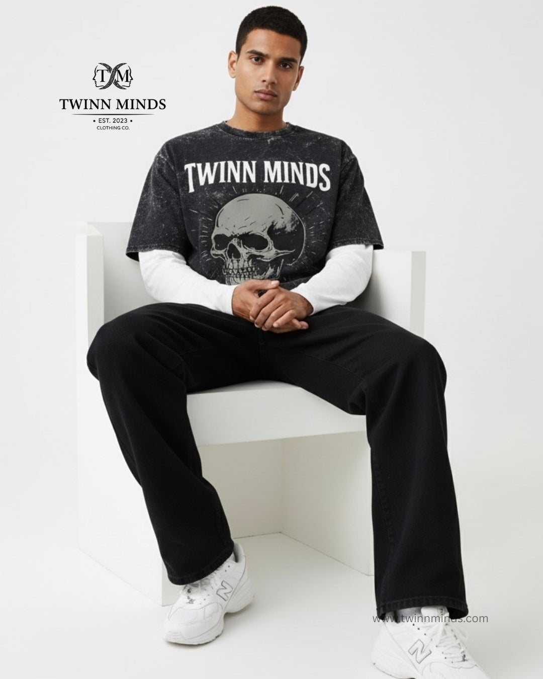 TM Skull Unisex Acid Washed Oversized Tee