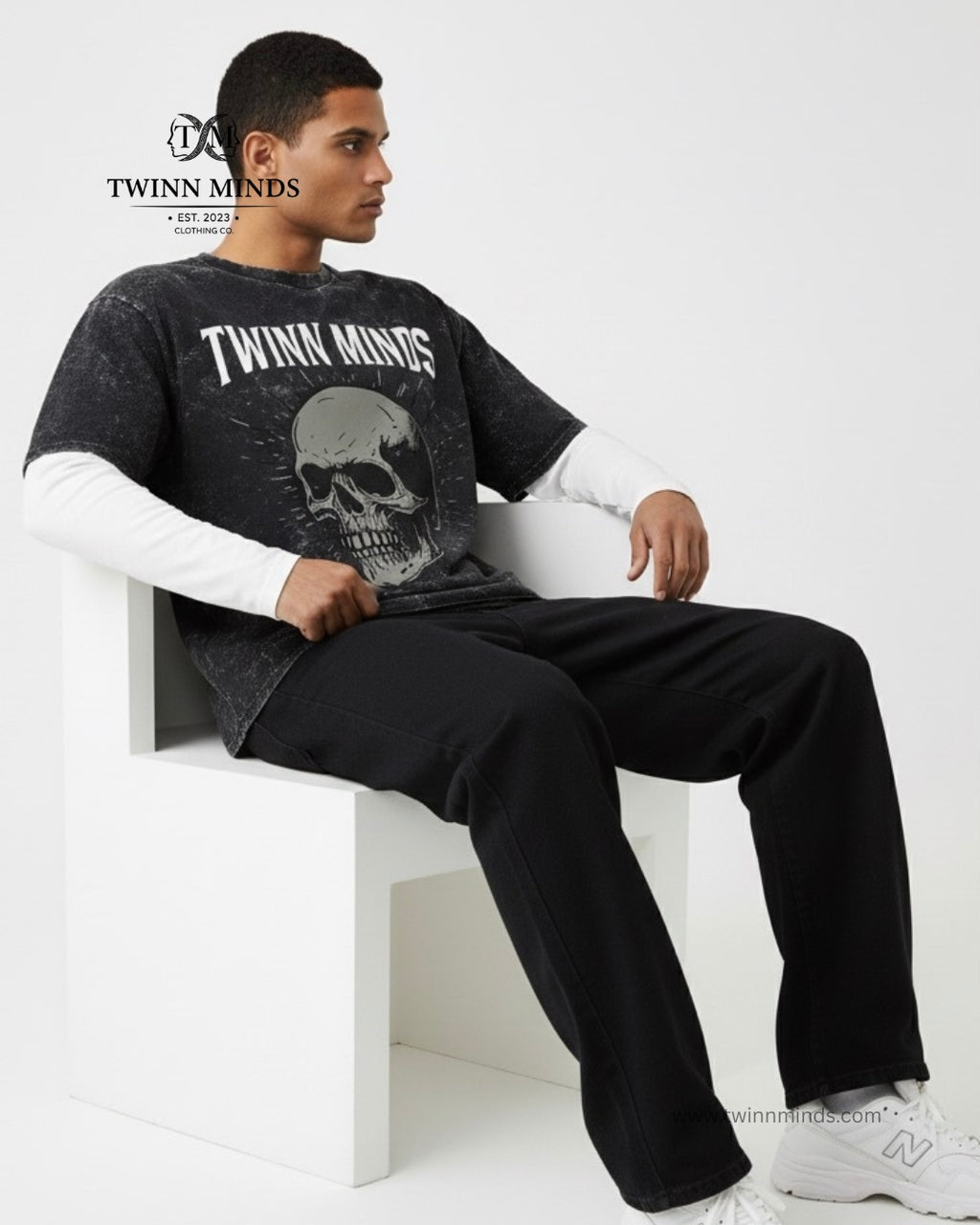 TM Skull Unisex Acid Washed Oversized Tee