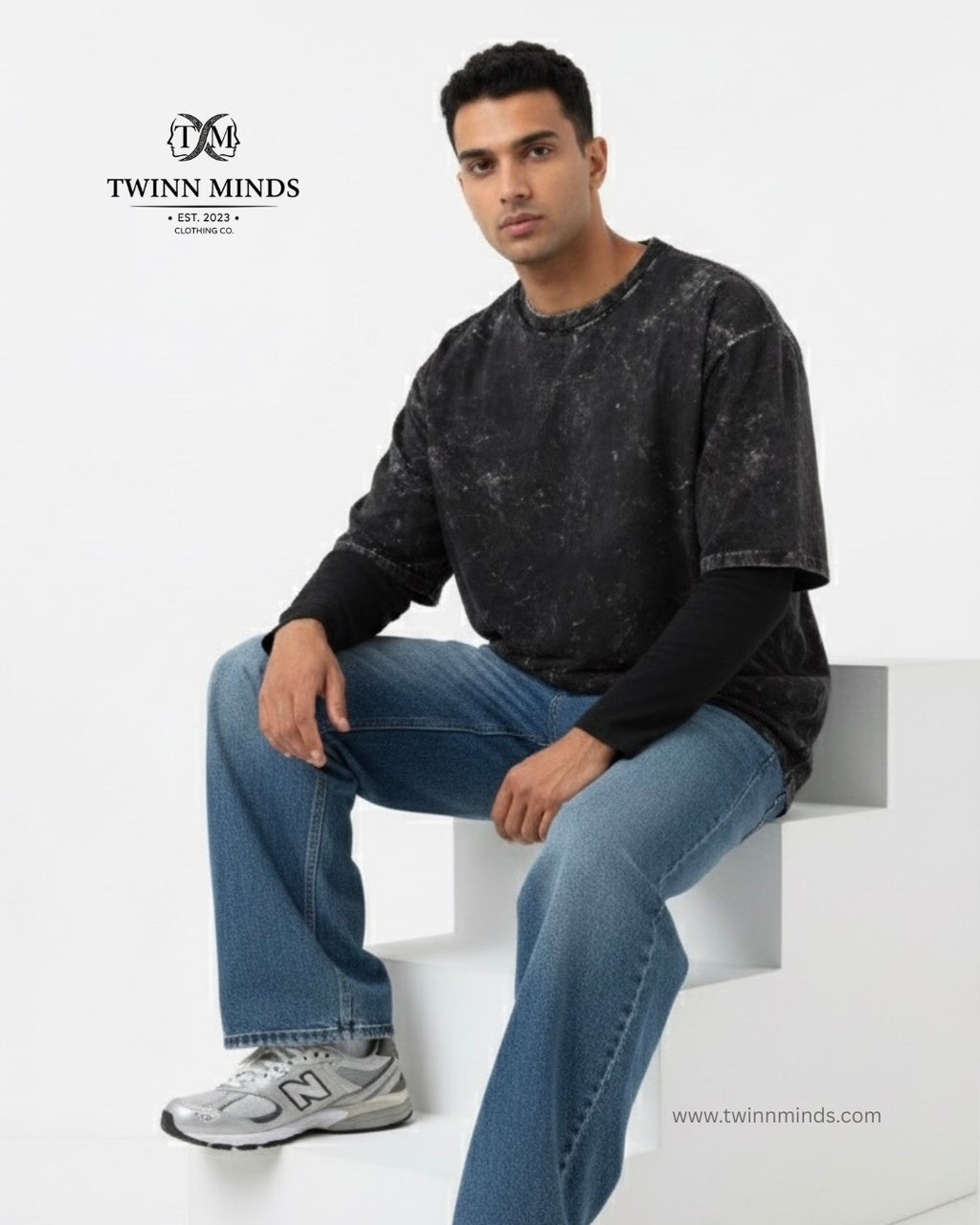 CodeSkull Black Unisex Acid Washed Oversized Tee