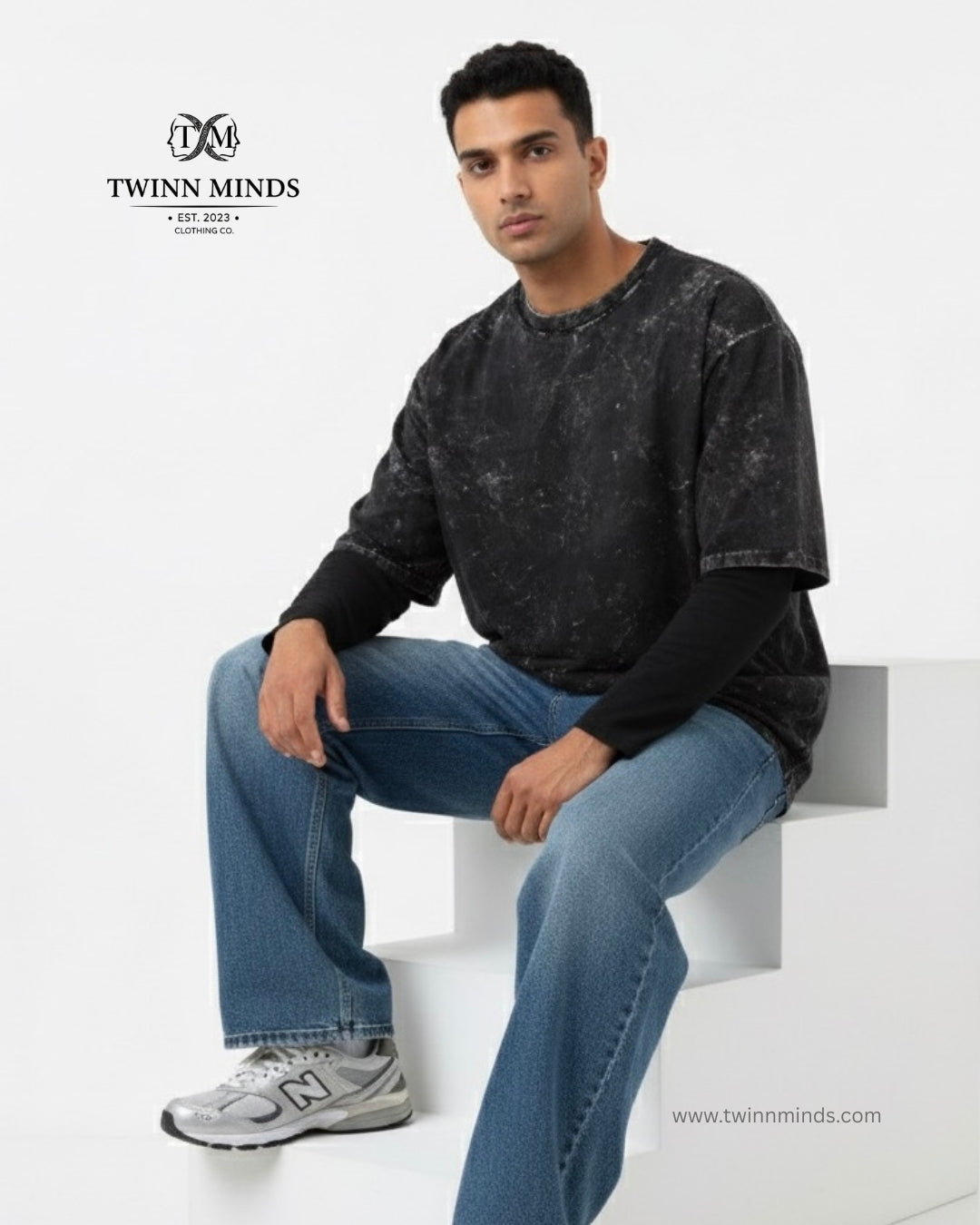 CodeSkull Black Unisex Acid Washed Oversized Tee