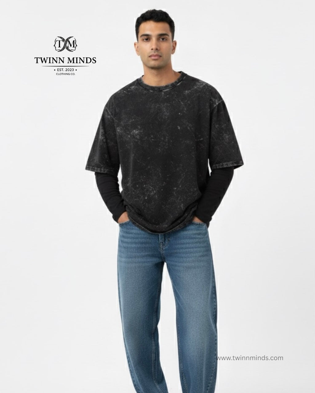 CodeSkull Black Unisex Acid Washed Oversized Tee
