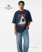 Deep Fear Navy Blue Unisex Acid Washed Oversized Tee