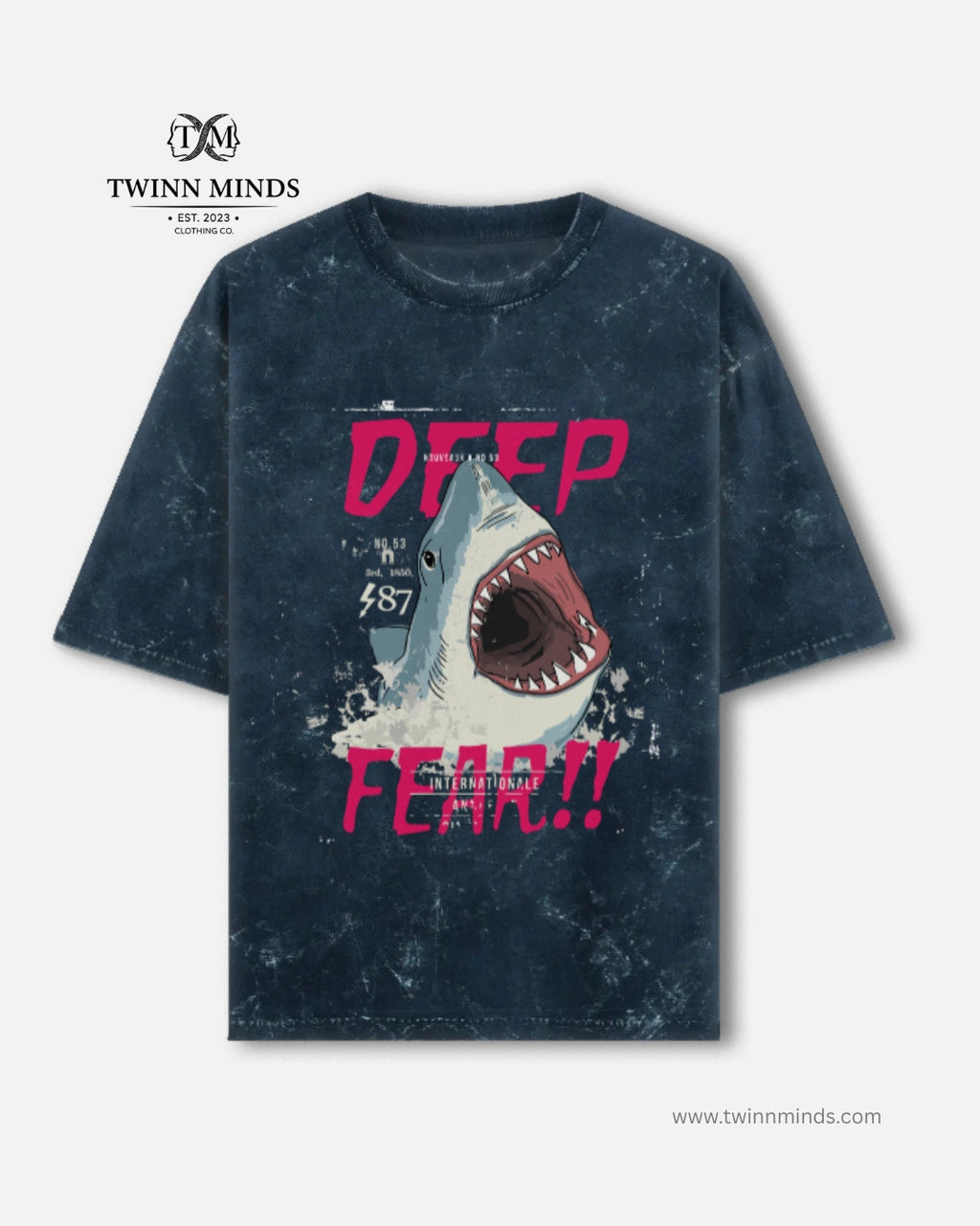 Deep Fear Navy Blue Unisex Acid Washed Oversized Tee