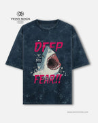 Deep Fear Navy Blue Unisex Acid Washed Oversized Tee
