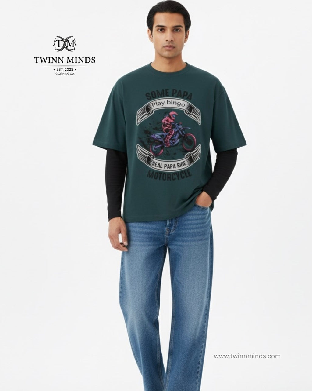 Real Papa Ride Motorcycle Petrol Blue Unisex Oversized Classic T-Shirt