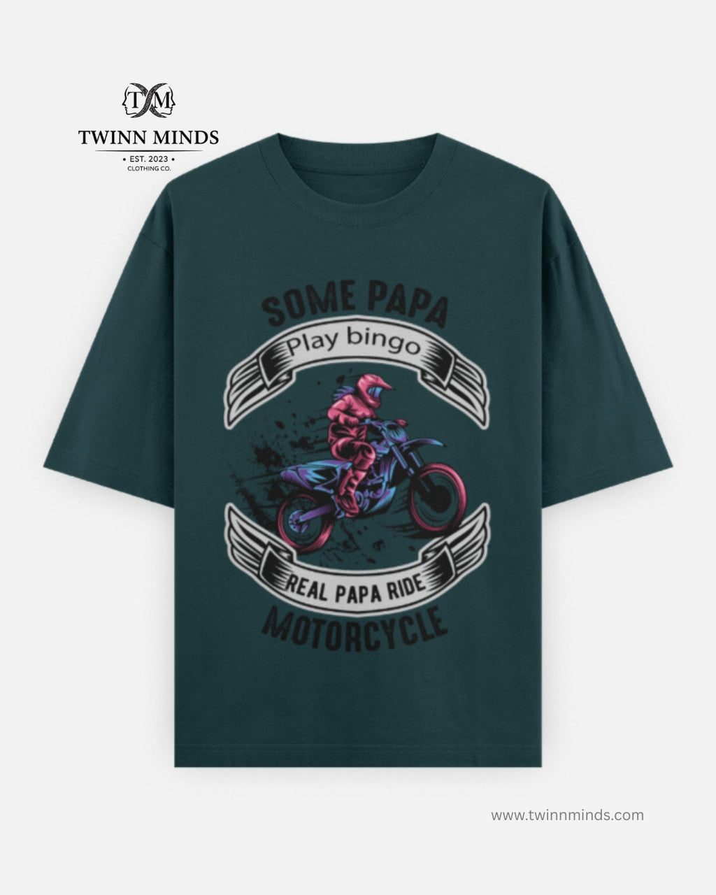 Real Papa Ride Motorcycle Petrol Blue Unisex Oversized Classic T-Shirt
