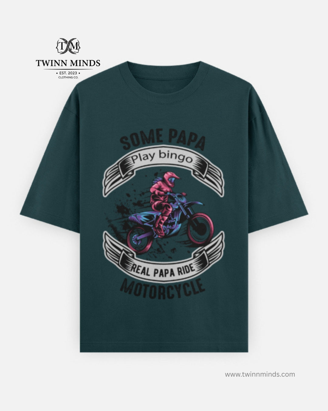 Real Papa Ride Motorcycle Petrol Blue Unisex Oversized Classic T-Shirt