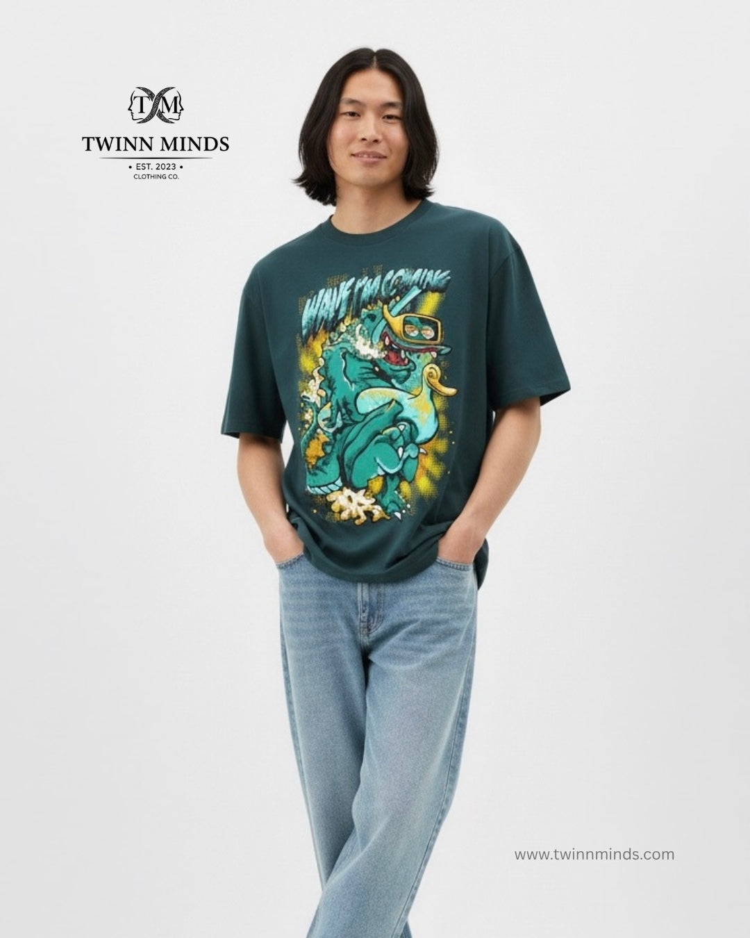 Wave I'm Coming Petrol Blue Unisex Oversized Classic T-Shirt