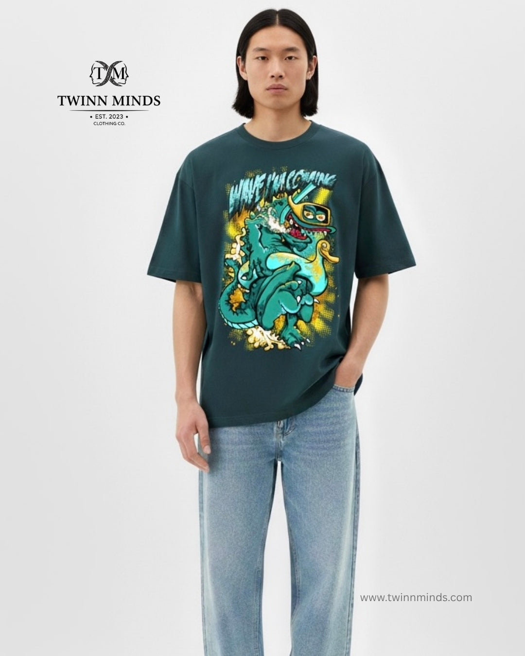 Wave I'm Coming Petrol Blue Unisex Oversized Classic T-Shirt