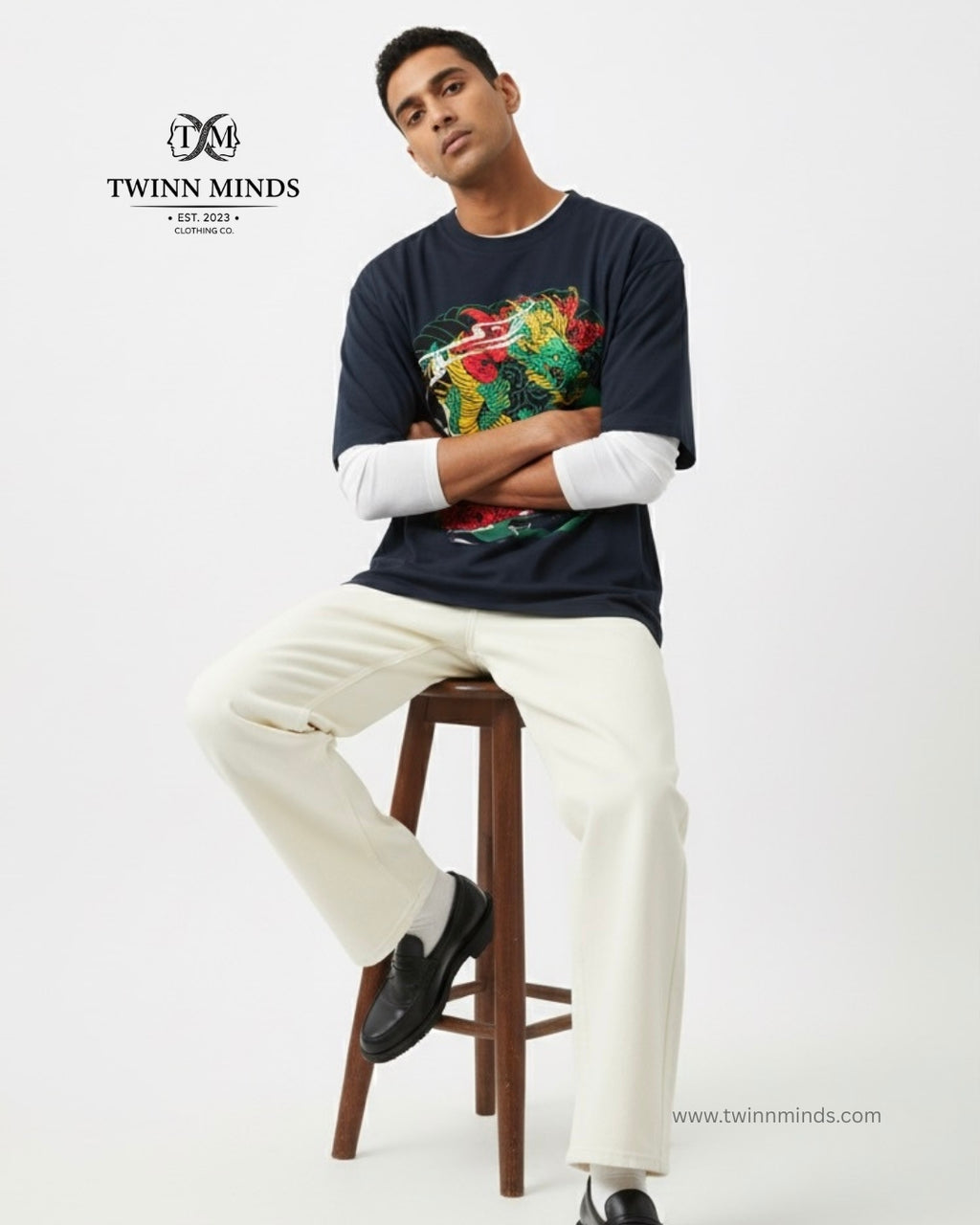 Japanese Dragon Ori Navy Blue Unisex Oversized Classic T-Shirt