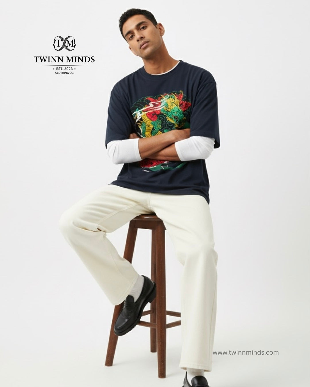 Japanese Dragon Ori Navy Blue Unisex Oversized Classic T-Shirt