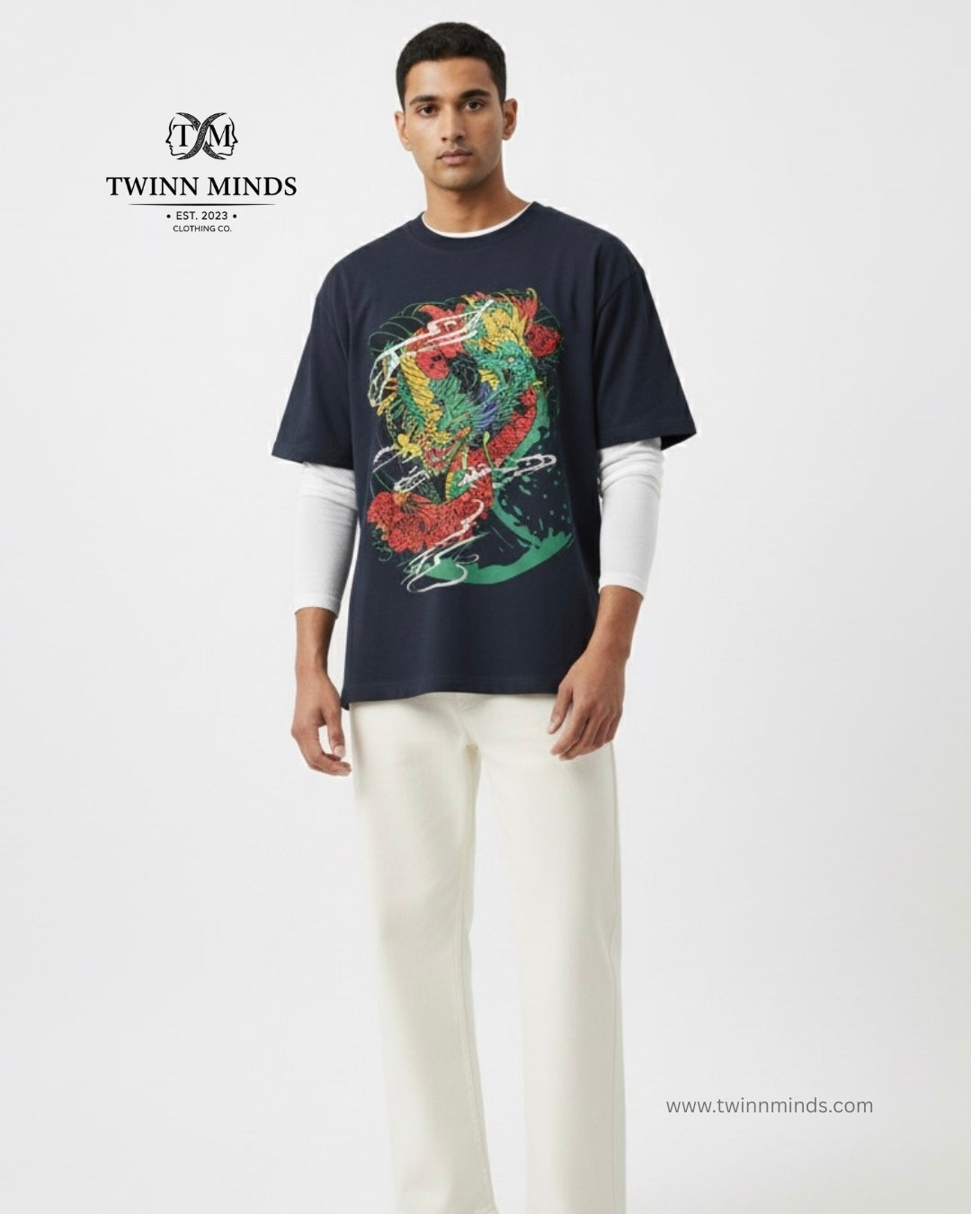 Japanese Dragon Ori Navy Blue Unisex Oversized Classic T-Shirt