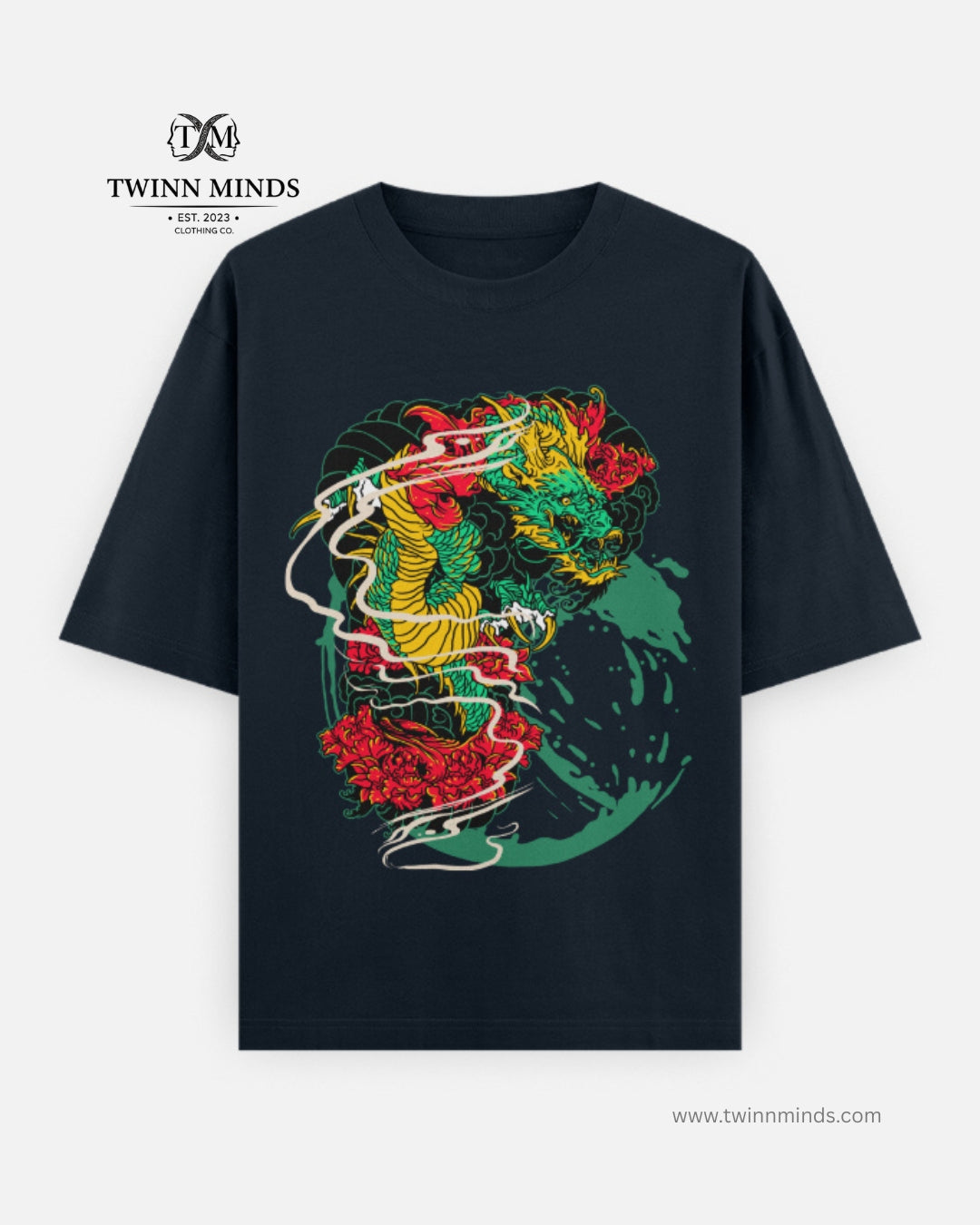 Japanese Dragon Ori Navy Blue Unisex Oversized Classic T-Shirt