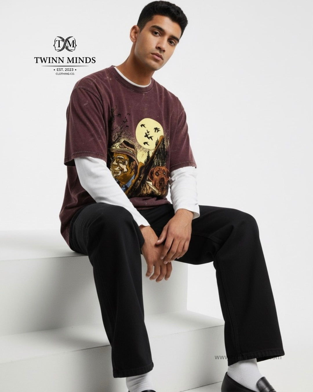 Hunter Maroon Unisex Acid Washed Oversized Tee