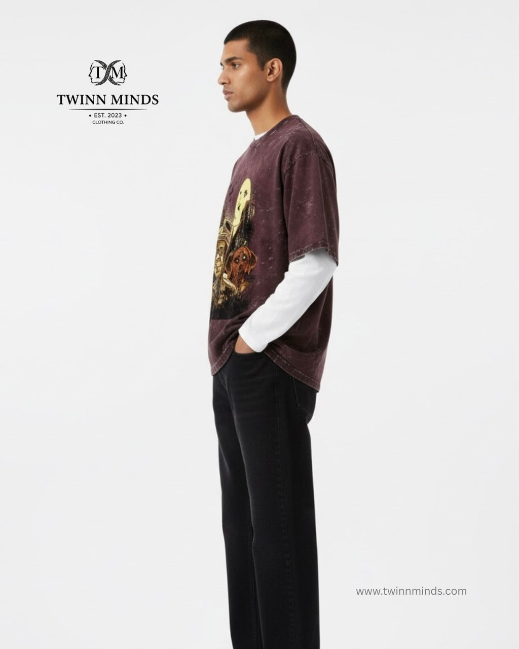 Hunter Maroon Unisex Acid Washed Oversized Tee