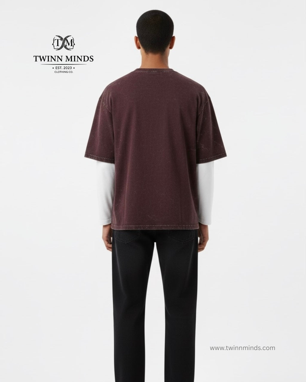 Hunter Maroon Unisex Acid Washed Oversized Tee