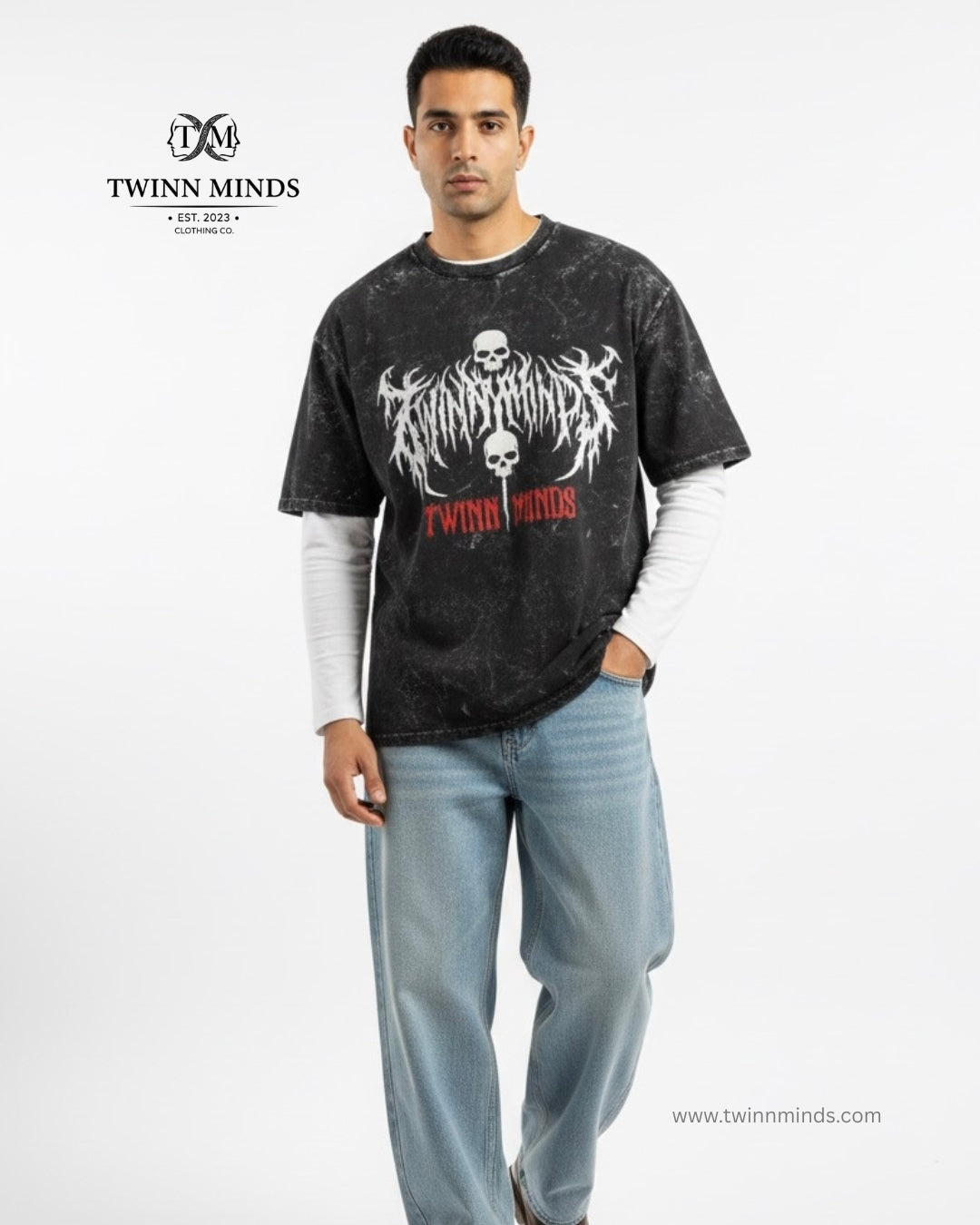 TM Ghost Black Unisex Acid Washed Oversized Tee