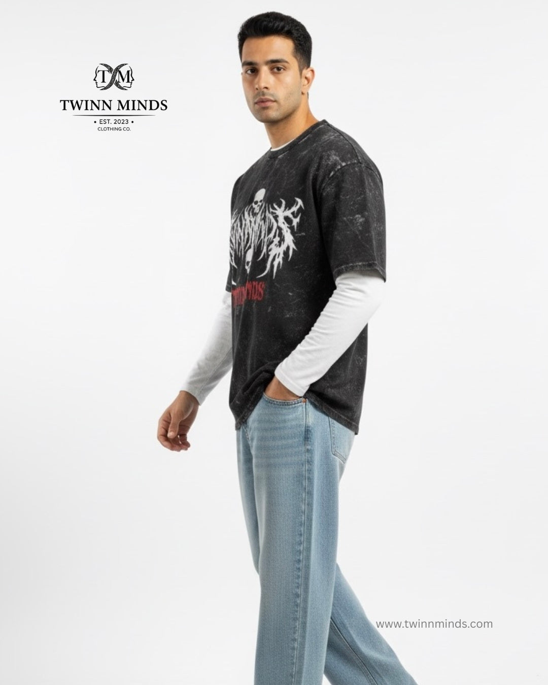 TM Ghost Black Unisex Acid Washed Oversized Tee