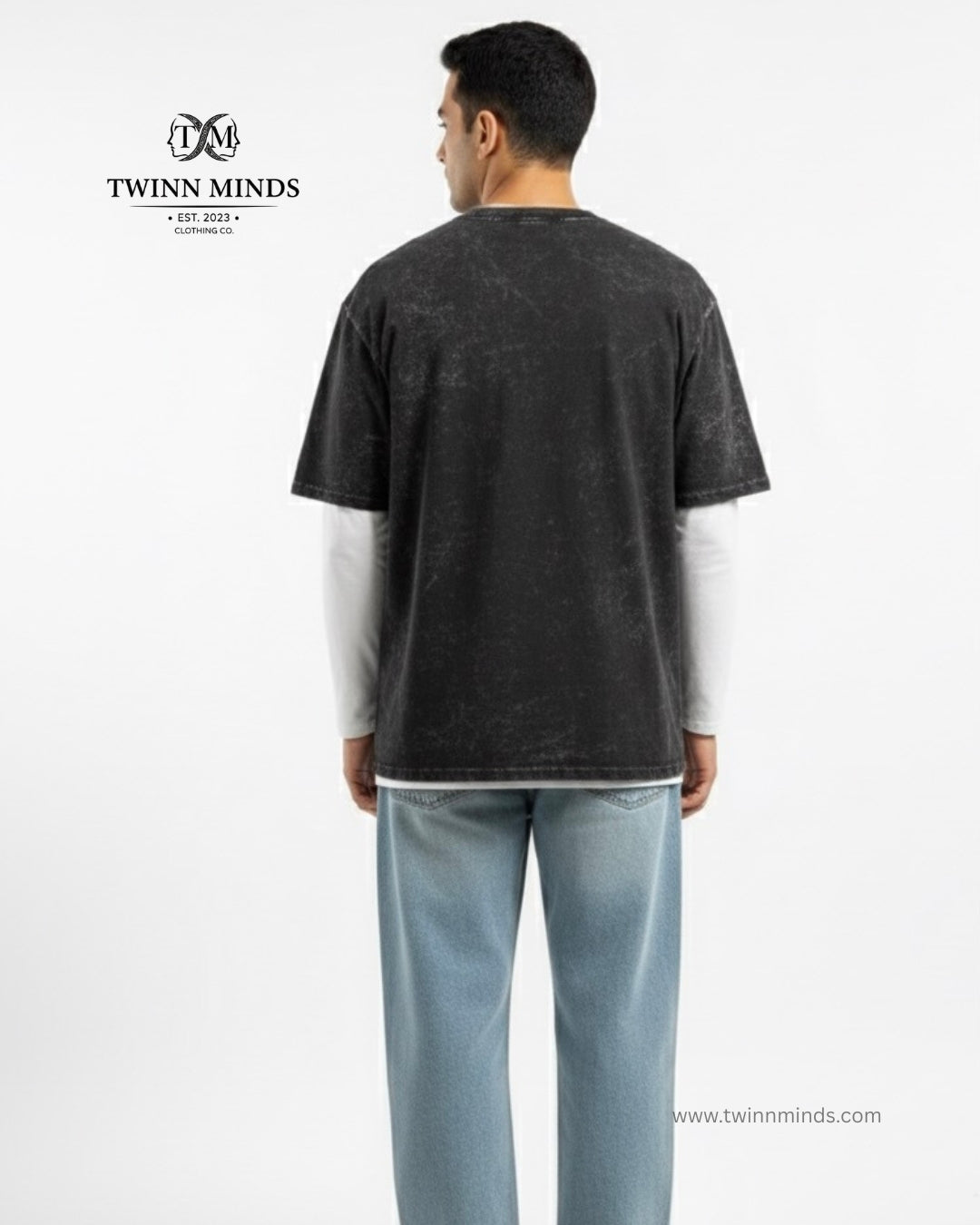 TM Ghost Black Unisex Acid Washed Oversized Tee