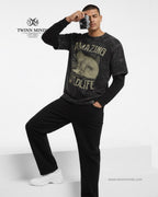 Amazing Wildlife Black Unisex Acid Washed Oversized Tee