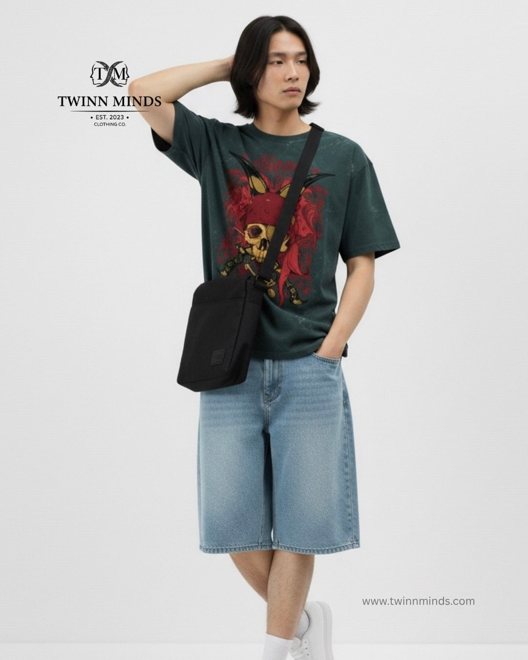Shivers Bottle Green Unisex Acid Washed Oversized Tee