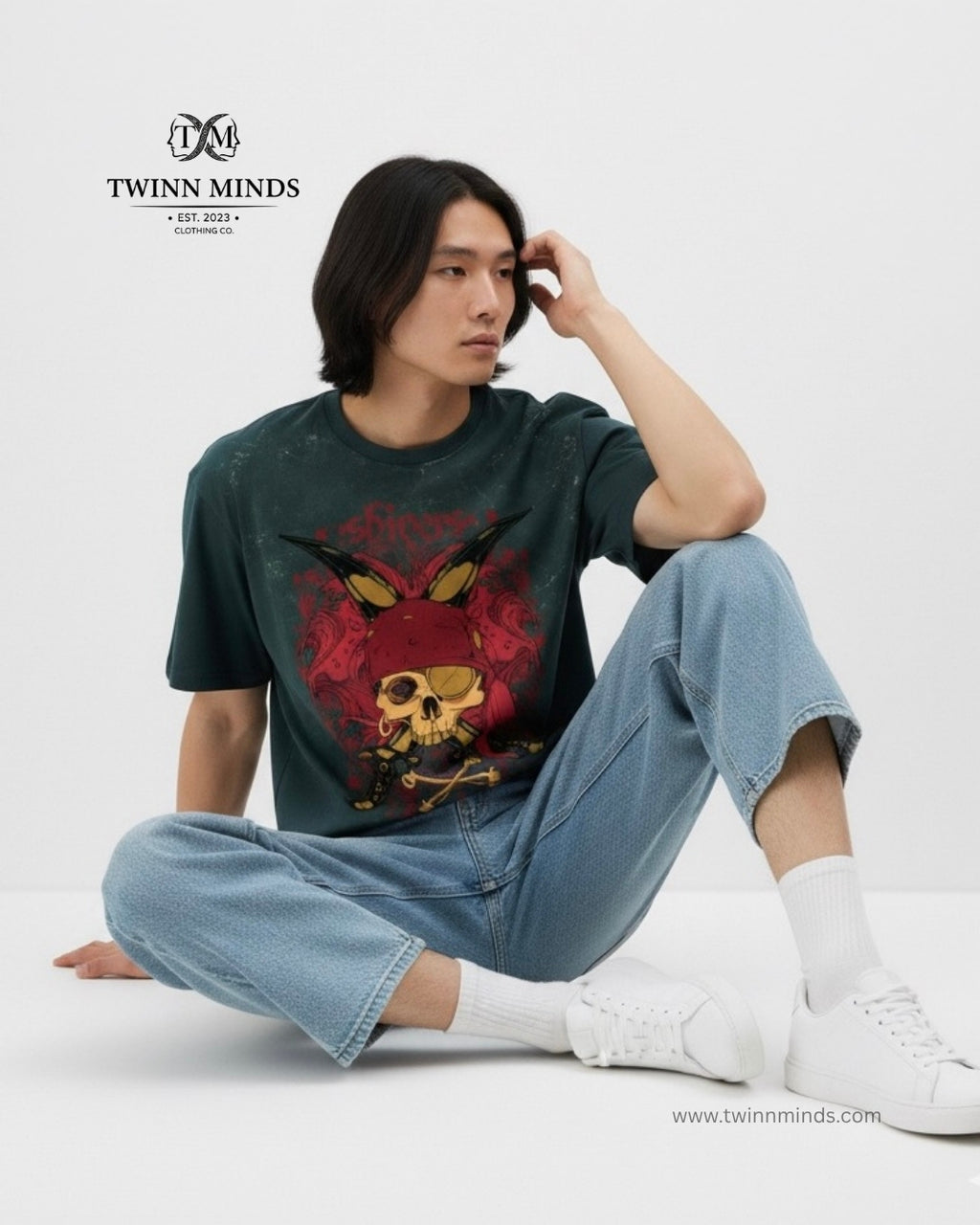 Shivers Bottle Green Unisex Acid Washed Oversized Tee