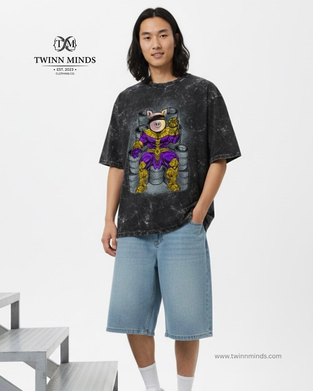 Blind Pig Black Unisex Acid Washed Oversized Tee