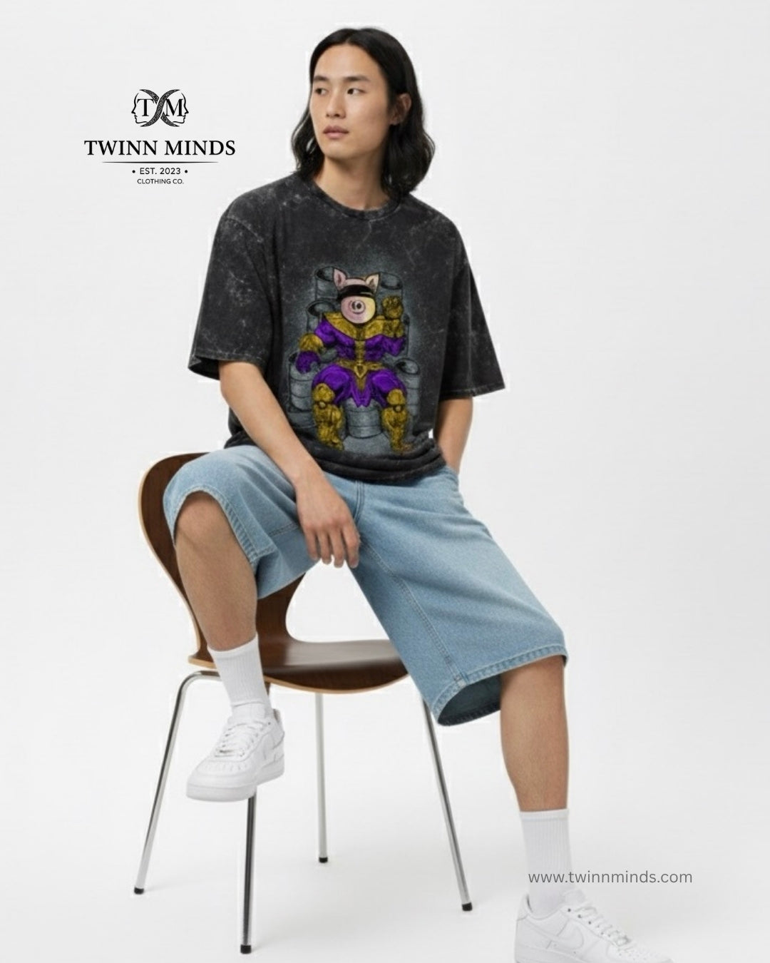 Blind Pig Black Unisex Acid Washed Oversized Tee