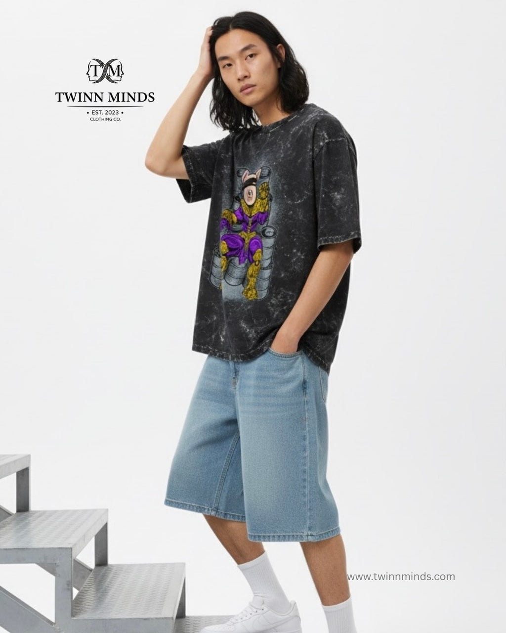 Blind Pig Black Unisex Acid Washed Oversized Tee