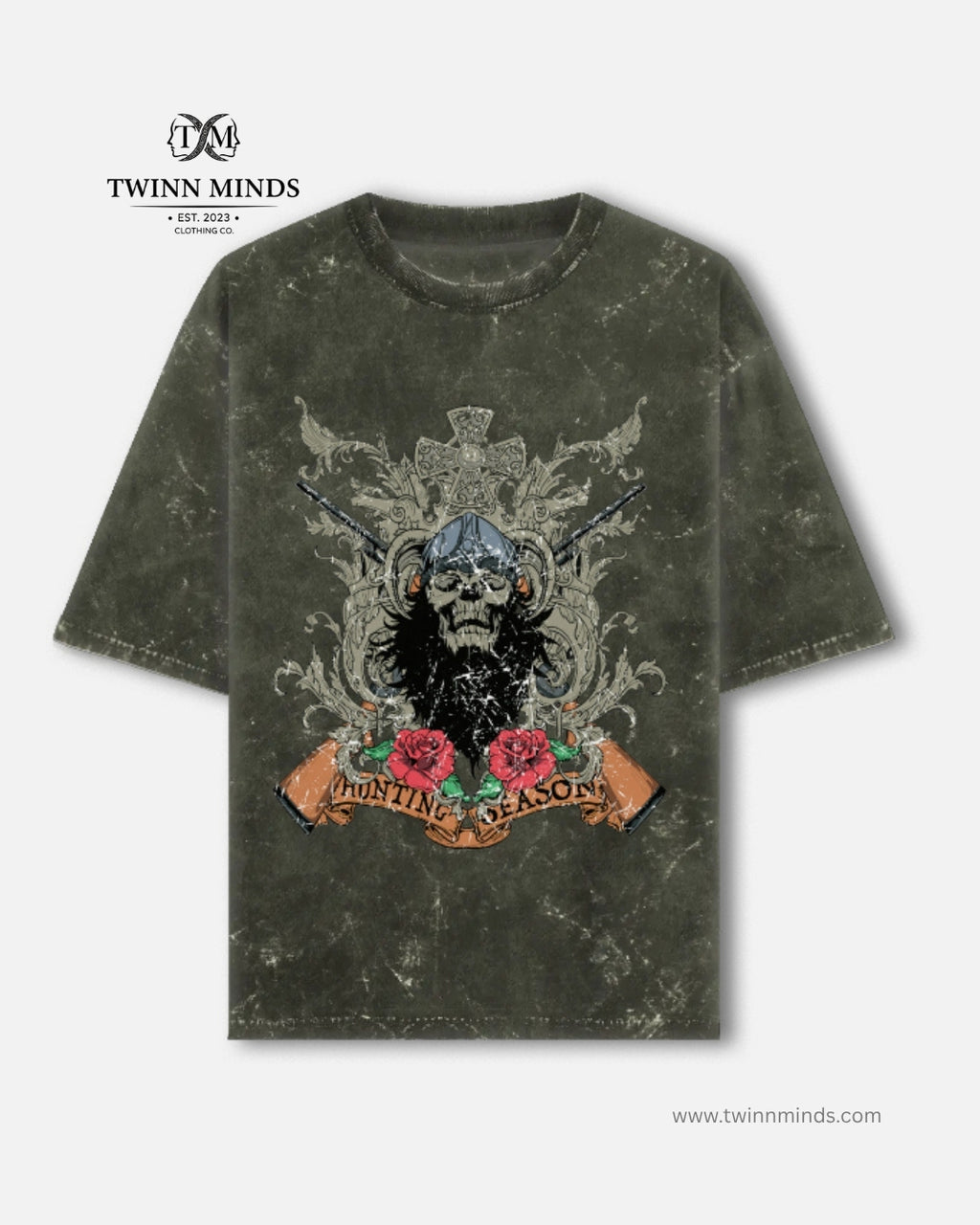 Hunting Season Olive Green Unisex Acid Washed Oversized Tee