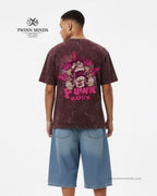 Punk Rock Maroon Unisex Acid Washed Oversized Tee
