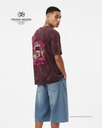 Punk Rock Maroon Unisex Acid Washed Oversized Tee