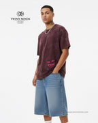 Punk Rock Maroon Unisex Acid Washed Oversized Tee