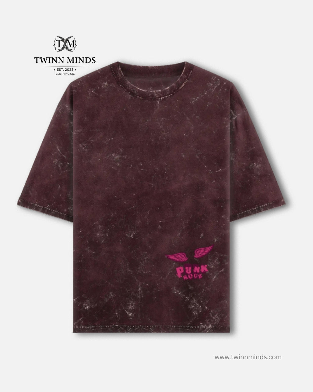 Punk Rock Maroon Unisex Acid Washed Oversized Tee