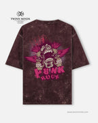 Punk Rock Maroon Unisex Acid Washed Oversized Tee