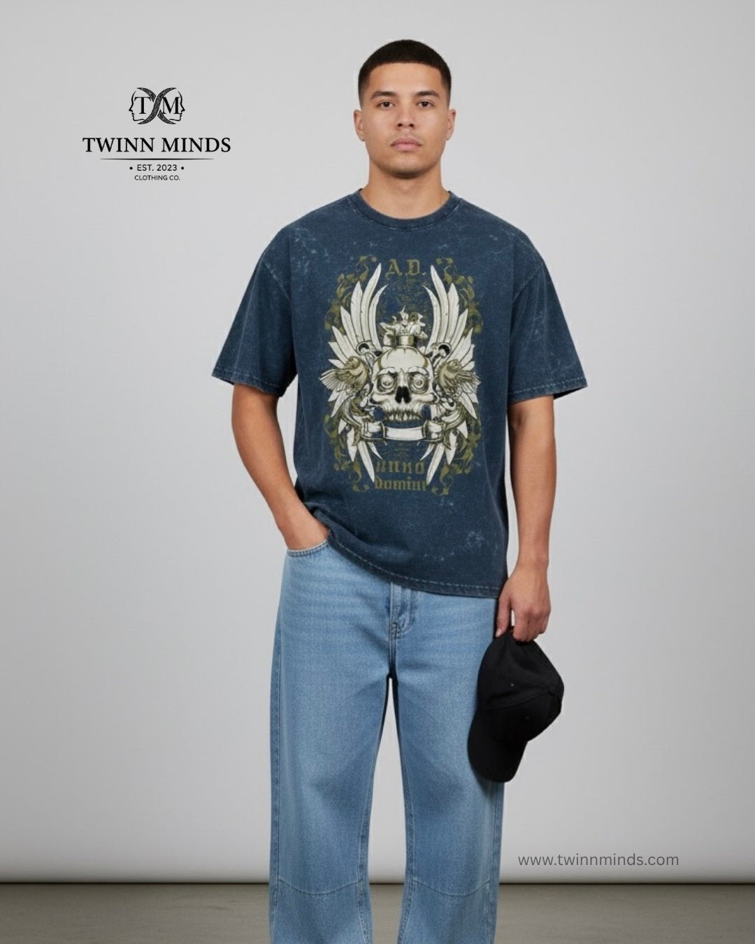 Anno Domini Navy Blue Unisex Acid Washed Oversized Tee