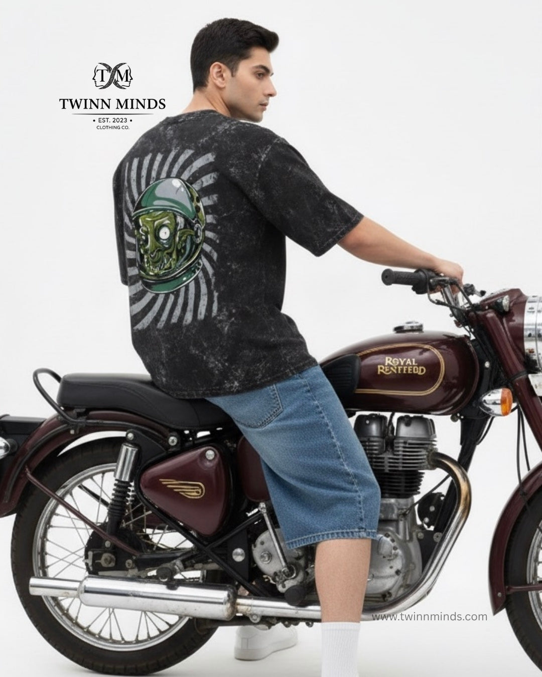Designious Monster Black Unisex Acid Washed Oversized Tee