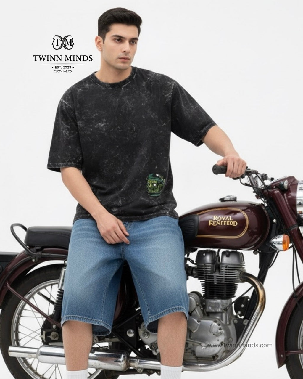 Designious Monster Black Unisex Acid Washed Oversized Tee
