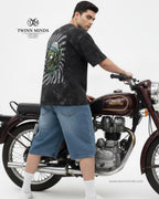 Designious Monster Black Unisex Acid Washed Oversized Tee