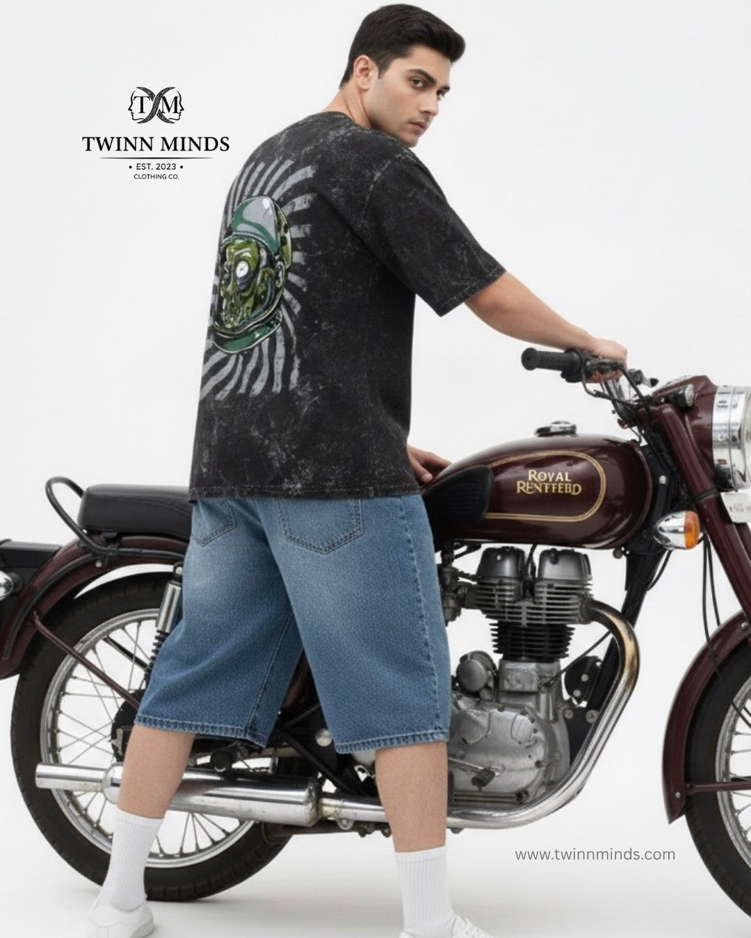 Designious Monster Black Unisex Acid Washed Oversized Tee