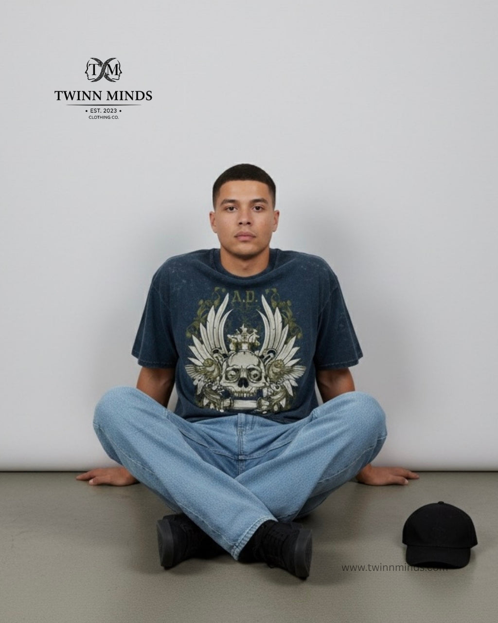 Anno Domini Navy Blue Unisex Acid Washed Oversized Tee