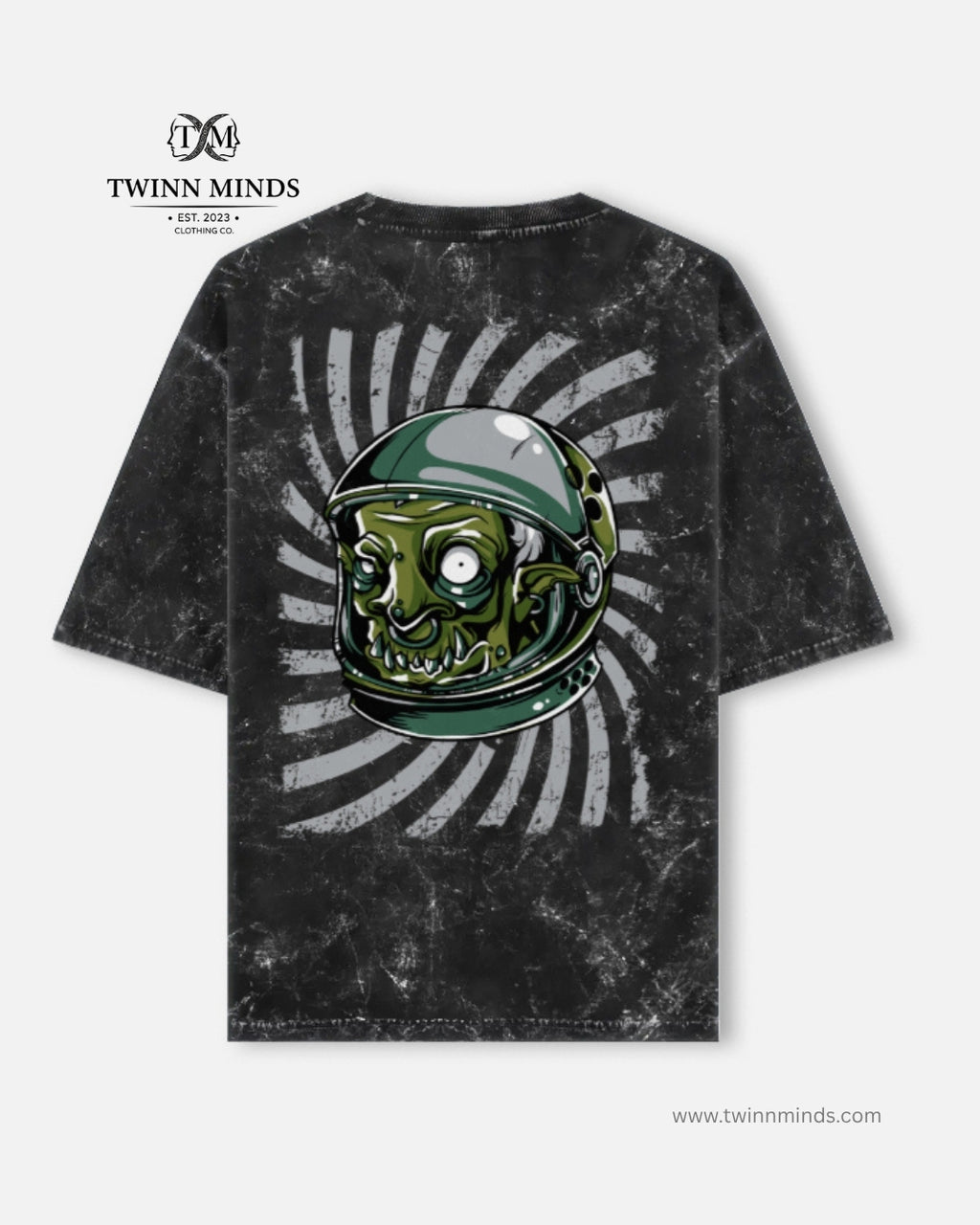 Designious Monster Black Unisex Acid Washed Oversized Tee