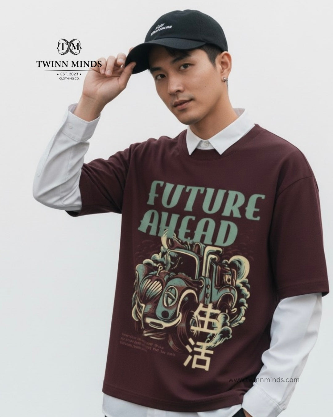 Future Ahead Maroon Unisex Oversized Classic T-Shirt