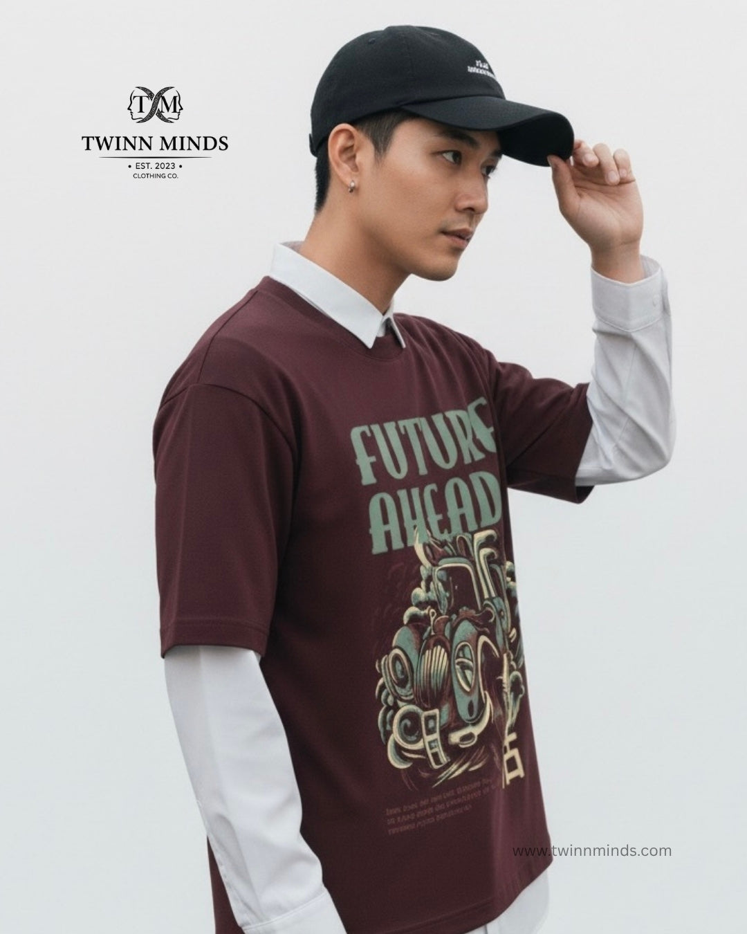 Future Ahead Maroon Unisex Oversized Classic T-Shirt