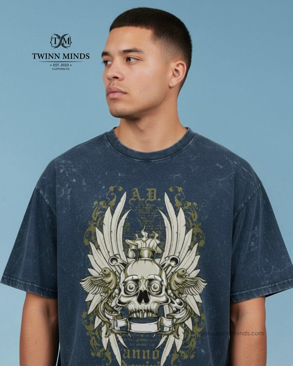 Anno Domini Navy Blue Unisex Acid Washed Oversized Tee