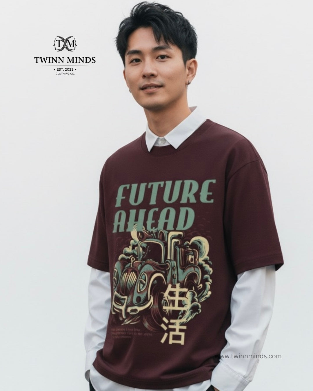 Future Ahead Maroon Unisex Oversized Classic T-Shirt
