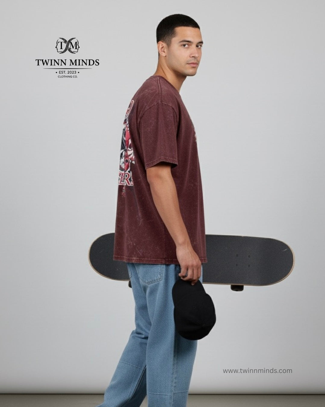 Road Killers Maroon Unisex Acid Washed Oversized Tee