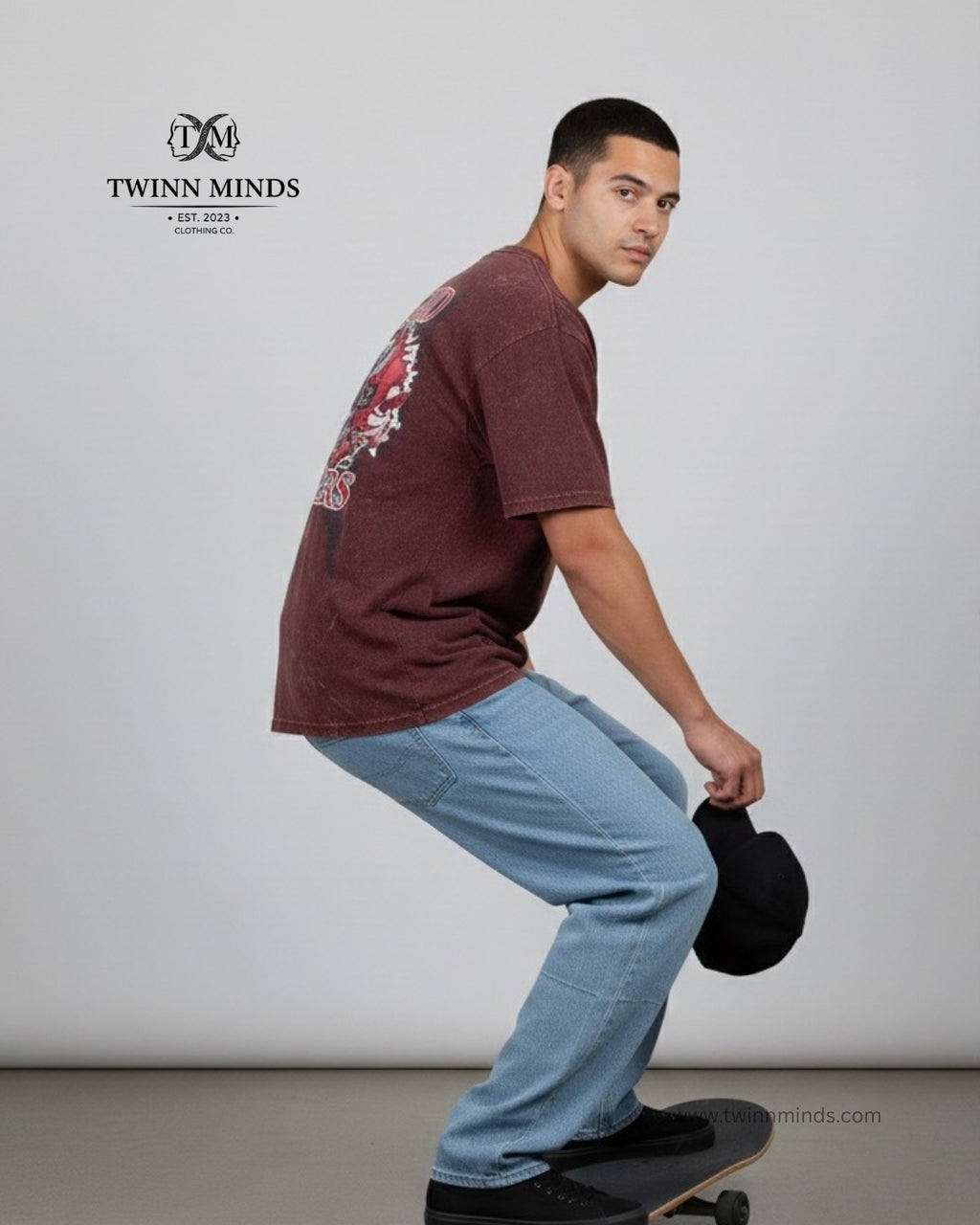 Road Killers Maroon Unisex Acid Washed Oversized Tee